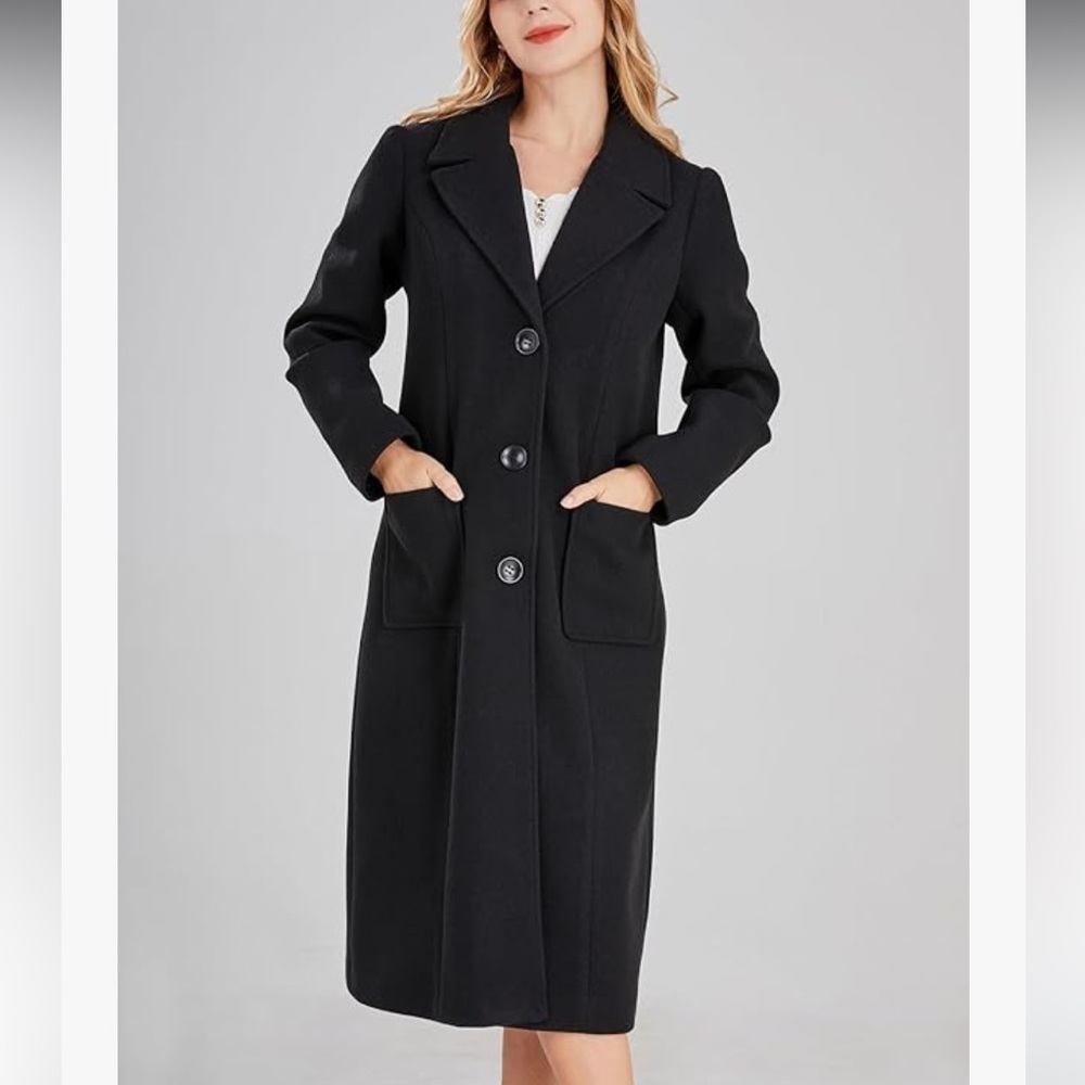 Chouyatou Classic Black Trench Coat | Medium | Wool Blend